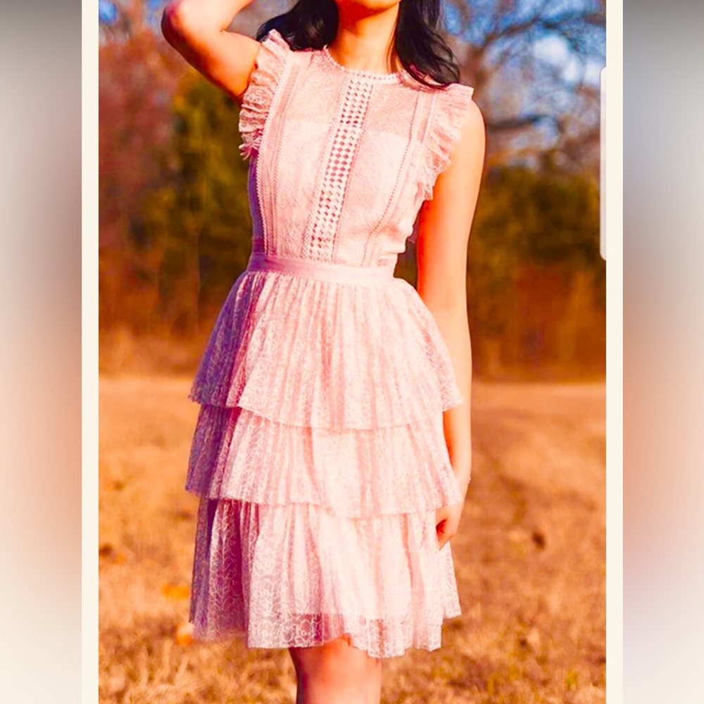 Heartloom pink lace tiered high neck dress size XS
